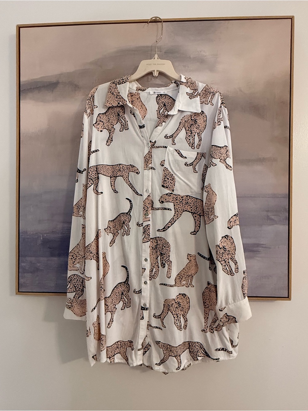 Cupshe Cheetah Button Down Shirt Dress Tunic White Cover Up Size XL